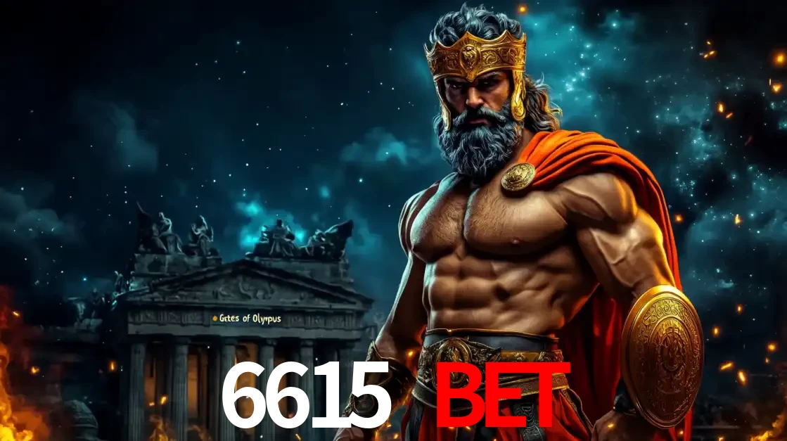 O poderoso Zeus do jogo de slot Gates of Olympus em frente ao seu templo, pronto para lançar multiplicadores divinos e prêmios épicos no cassino online 6615 bet.