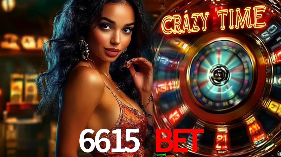Mulher elegante ao lado da vibrante roda da fortuna do jogo de cassino ao vivo Crazy Time, um dos game shows mais populares e cheios de prêmios do 6615 bet.